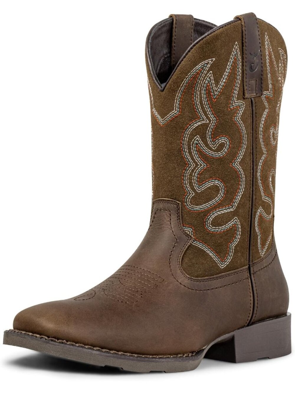 Men’s Brown Leather Square Toe Cowboy Boots Western Work Riding Slip On Boots